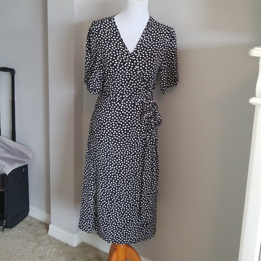 Black and White polka dot wrap dress